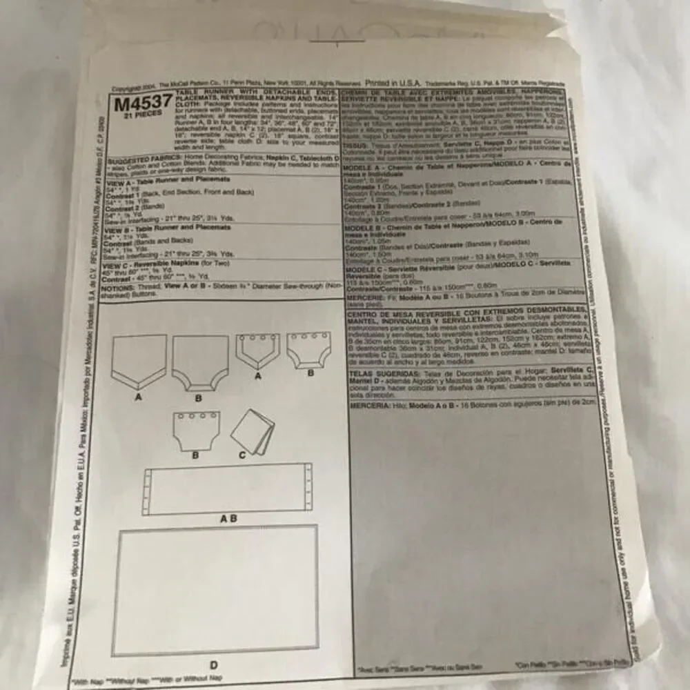 #M4537 McCalls home decor runner placematts valance sewing pattern